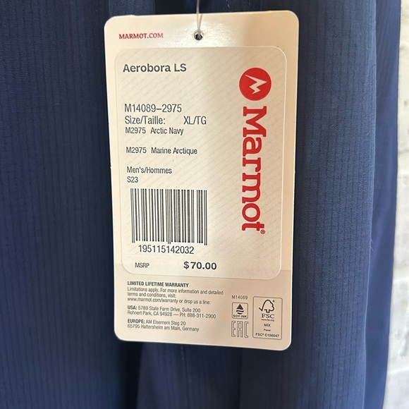 Marmot NWT Men's XL Arctic Navy Aerobora L/S Button Down Woven Shirt Outdoor - Picture 7 of 10